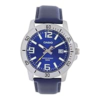 Casio MTP-VD01L-2BV Men's Enticer Blue Leather Band Blue Dial Casual Analog Sporty Watch