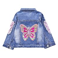 3-10Years Little Big Girls Embroider Butterfly Denim Jacket