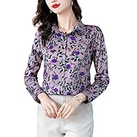 Spring Summer Fall Floral Print Collar Long Sleeve Womens Casual Party Vacation Tops Shirts Blouses Workwears