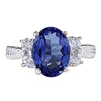 4.19 Carat Natural Blue Tanzanite and Diamond (F-G Color, VS1-VS2 Clarity) 14K White Gold Luxury Solitaire Engagement Ring for Women Exclusively Handcrafted in USA