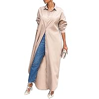 Choichic Shirt Dresses for Women Casual Long Sleeve Color Block Loose Pocket Button Down Maxi Dresses