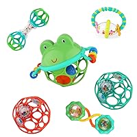Bright Starts Little Shakers 6pc Gift Set - BPA-Free Easy-Grasp Baby Rattles and Teethers, Unisex, 3 Months+