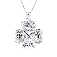 Irish Intertwined Triquetra Celtic Knot Good Luck Shamrock Heart & Clover Huggie Dangle Earrings or Large Clover Pendant Necklace For Women Teens Lever Back .925 Sterling Silver