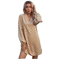Women's Dresses Notched Neck Gold Polka Dotted Tunic Dress Dress for Women
