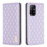 Case for Oppo A94 5G/F19 Pro Plus,Rhombus Lambskin Pattern Premium Leather Wallet Kickstand Flip Case Magnetic Closure Cover Purple