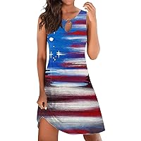 XJYIOEWT Summer Dresses for Women 2024 Petite Sizes,Independence Day for Women's 4 of July Printed Boho for Women Casual
