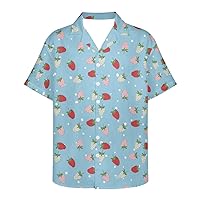 GLUDEAR Men's Summer Cute Strawberry Graphic 3D Print Button Down Cuba Collar Beach Hawaiian Shirt 2XS-7XL