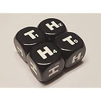 4X Heads & Tails 6 Sided Black Dice with Numbers/Great for Pokemon TCG! / 16mm d6