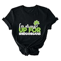 Women's St Patrick's Day T-Shirt Green Irish Shamrock T-Shirt Lucky Clover Shamrock Coffee Print Casual Short Sleeve Tee Top