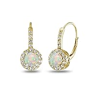 Yellow Gold Flashed Sterling Silver Genuine or Synthetic Gemstone Round Dainty Halo Drop Leverback Earrings for Women Girls