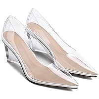 LEHOOR Women Clear Wedge Heel Pumps with Rhinestones Pointed Toe Transparent Wedge Heels Slip On Sexy Dress Wedges Shoes Sandals Closed Toe Fashion Party Bridal Wedding High Heels 3 Inch 4-9 M US