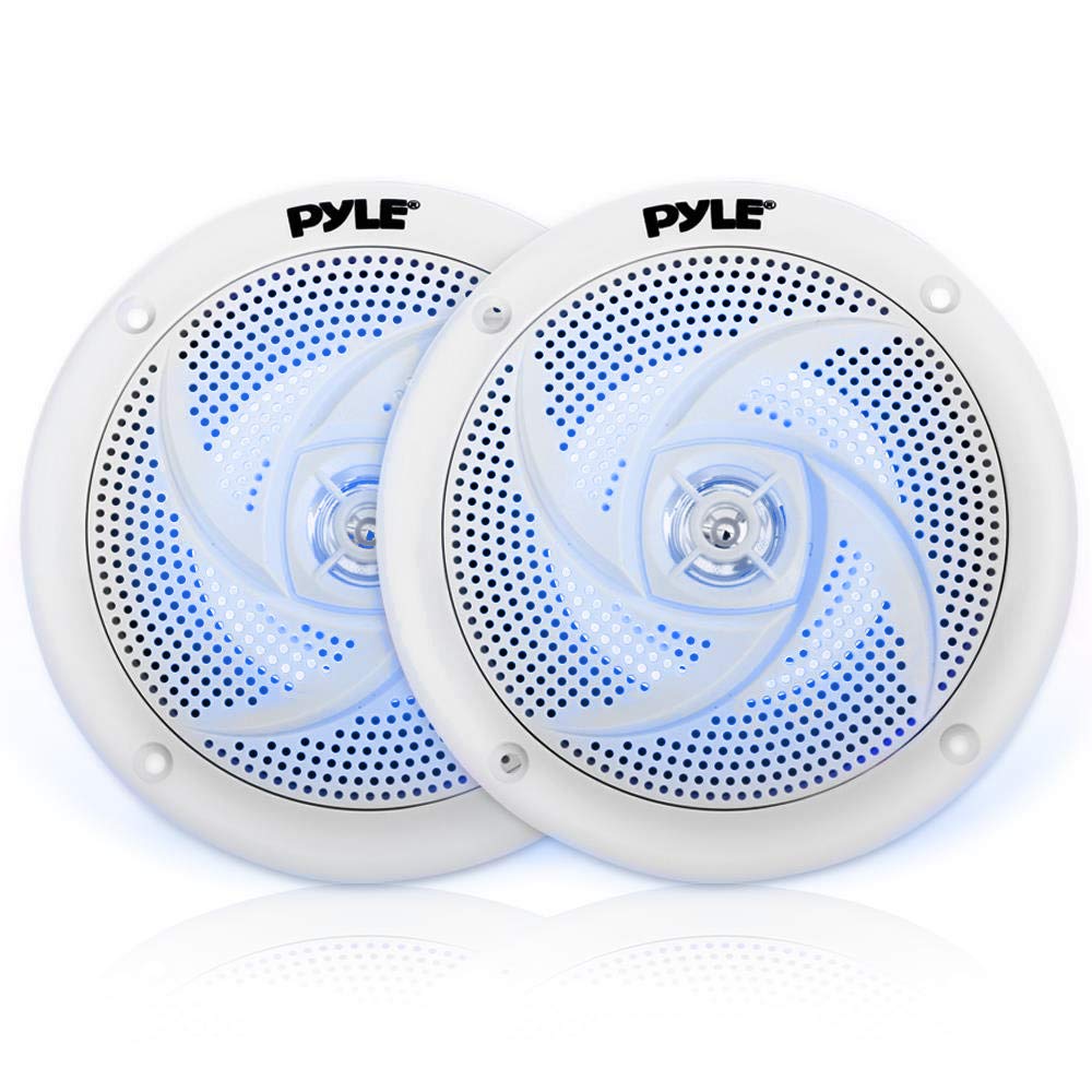 Pyle Marine Speakers - 5.25 Inch 2 Way Waterproof and Weather Resistant Outdoor Audio Stereo Sound System with LED Lights, 180 Watt Power and Low Profile Slim Style - 1 Pair - PLMRS53WL