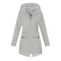 Women Plush Solid Stripe Rain Jacket Outdoor Plus Hooded Raincoat Windproof