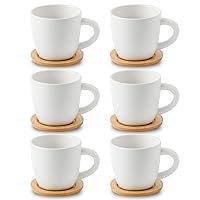 Hasense 8 oz Cappuccino Cups with Saucers set of 6, Porcelain Coffee Mugs Latte Mugs with Handle Perfect for Double Shot, Americano, Milk and Tea, White