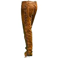 Mens Cowboy Western Traditional Native American Leather Pants Casual Fashion