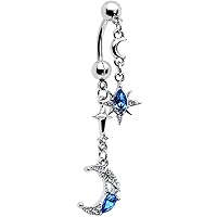 Body Candy 14G Womens Steel Navel Ring Piercing Blue Accent Moon Star Dangle Double Mount Belly Button Ring