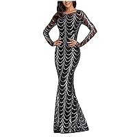 Long Formal Dress for Women Sexy Long Sleeve Bodycon Maxi Dress Casual Sparkly Glitter Party Club Prom Dresses