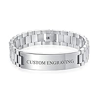 Bling Jewelry Customizable Silver Tone Stainless Steel Watchband Name Plated Identification ID Bracelet for Men Personalize 8,8.5