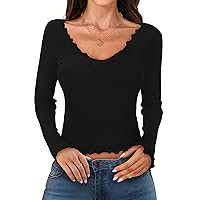 MEROKEETY Women's Long Sleeve Crop Tops Low Cut Slim Fitted Ribbed Knit Basic Casual Tees Shirt