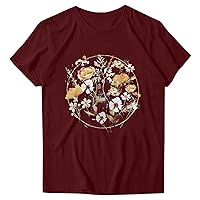 Women's Flower Graphic Shirts Summer Cute Floral Print Short Sleeve Tees Ladies Vintage Tops Casual Holiday T Shirt