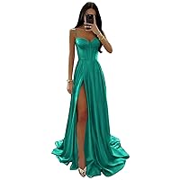 2024 Evening Gowns A-Line Drawstring Back Party Dresses High Slit Spaghetti Straps Formal Dresses