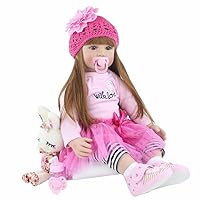 Angelbaby Adorable Reborn Toddler Doll Soft Body Real Life Long Hair Princess Hair, 24inch Handmade Silicone Reborn Baby Doll Sets and Doll Clothes (Pink -2006)