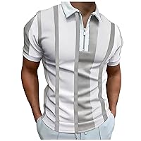 Men's Golf Polo Shirts Quarter Zip Color Block Short Sleeve Regular Fit Tee Blouse Cotton Lightweight Workout T-Shirts