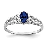 Solid 925 Sterling Silver Created Sapphire Blue September Gemstone and Diamond Engagement Ring (.02 cttw.)