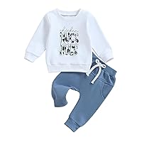 Toddler Baby Boy Fall Outfit Contrast Color Sweatshirt Tops with Elastic Waist Pants Cute Infant Newborn Winter Clothes