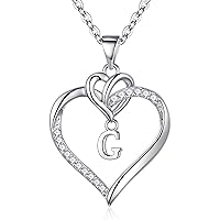 TINGN Heart Initial Necklaces for Women Girls, 14K Gold Plated Cubic Zirconia Heart Initial A-Z Pendant Necklace Dainty Heart Necklaces for Women Teen Girls Jewelry Gifts
