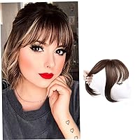Human Hair Toppers Clip in Crown Toppers With Air Bangs Hair For Women Straight Hair Bangs Toupee Mid Part Wiglets (Light Brown, 25 cm)