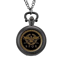 SPQR Roman Empire Emblem Custom Pocket Watch Vintage Quartz Watches with Chain Birthday Gift for Women Men