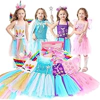 Princess Dress Up Clothes for Little Girl,Kids Pretend Play & Dress Up for Girl,Princess Dresses Set with Dress,Cape,Jewelry,Princess Toys Gifts Toddler for 3-6 Years
