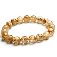 100% Natural Brazil Gold Rutilated Quartz Crystal Wealthy Round Beads Women Men Bracelet 11mm AAAA