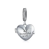 Bling Jewelry Two Tone Daisy Heart Shaped Words My Wife #1 MOM Flower CZ Accent Dangle Charm Bead For Women Mother Fit European Bracelet Oxidized 14k Gold Plated .925 Sterling Silver