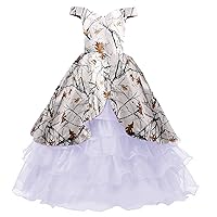 YINGJIABride Organza and White Camo Little Quince Dress Flower Girl Dresses with Cap Sleeve