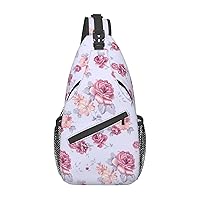 Red Roses Floral Cross Chest Bag Diagonally Travel Backpack, Light Travel, Hiking Single Shoulder Bag