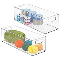 mDesign Plastic Arts and Crafts Organizer Storage Bin - Hobby Supply Box Container with Handles for School and Home - Holds Paint, Fabric, and Art/Craft Supplies - Ligne Collection - 2 Pack - Clear