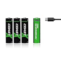 Coast AA USB-C Rechargeable Batteries, ZITHION-X, Lithium Ion 1.5v 2400 mAh, Long Lasting, Charges Under 2.5 Hours, Over 1000 Charges, Charging Cable Included, 4-Battery Pack