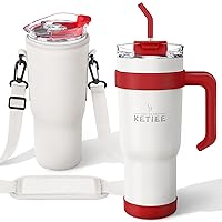 KETIEE 40 oz Tumbler with Handle Straw Lid and Carrier Bag, Leak-proof Stainless Steel Vacuum Insulated Travel Mug, Reusable Water Jug, Car Coffee Cups with Sleeve, Keeps Cold or Hot, Dishwasher Safe