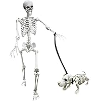 5.4Ft Posable Life Size Human Adult Skeletons with Dog Skeleton, Plastic Human Bones with Movable Joints for Halloween Decoration