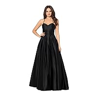 Blondie Nites Womens Black Zippered Pocketed Cage Back Pleated Skirt Lined Spaghetti Strap Sweetheart Neckline Full-Length Formal Gown Dress Juniors 3