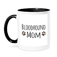 3dRose Bloodhound Dog Mom-Doggie by breed-brown muddy paw prints Mug, 11 oz, Black