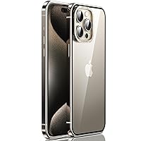 Case for iPhone 15/15 Pro/15 Plus/15 Pro Max, Aluminum Alloy Frame Diamond Clear Stylish Case [Original Exterior] [Non-Yellowing] with Metall Camera Ring,Natural Titanium,15 Pro Max