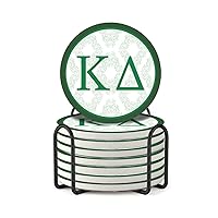 Kappa Delta Coasters for Drinks with Holder (Set of 8) Absorbent Ceramic Coasters with Cork Base,No Scratched and Soiled (Kappa Delta)