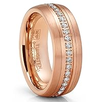 Metal Masters Co. Mens Rose Goldtone Eternity Tungsten Carbide Ring Dome Wedding Band CZ 8MM