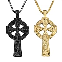 Punk Stainless Steel Large Celtic Cross Irish Knot Mens Pendant Necklace, 24