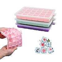 Ice Cube Tray, 3 Pack Silicone Ice Cube Molds, Silicone Ice Cube Trays, 24 Cube per Silicone Ice Trays, Easier to Release, BPA Free for Alcohol/Coffee/Beverages (Pink, Light blue, Purple)