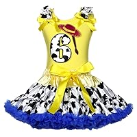 Petitebella 1st-6th Cowgirl Hat Yellow Shirt Blue Cow Petti Skirt Outfit 1-8y