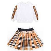Girls Checkered Printed Pullover Tracksuits Sweatshirt Top + Skirt